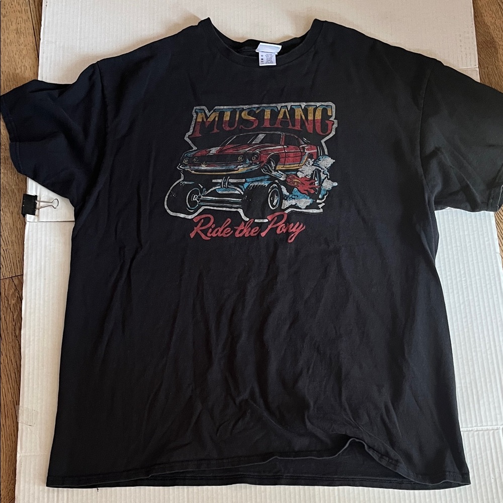 Junk Food Clothing Black Tee with Red Mustang Graphic